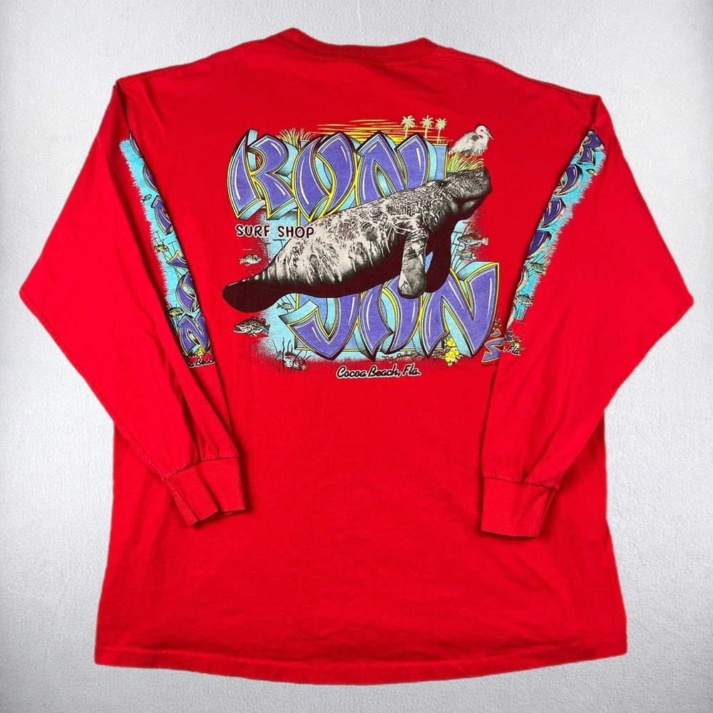 Ron Jon Surf Shop T Shirt Mens 2XL Red Long Sleeve Manatee Cocoa Beach Florida